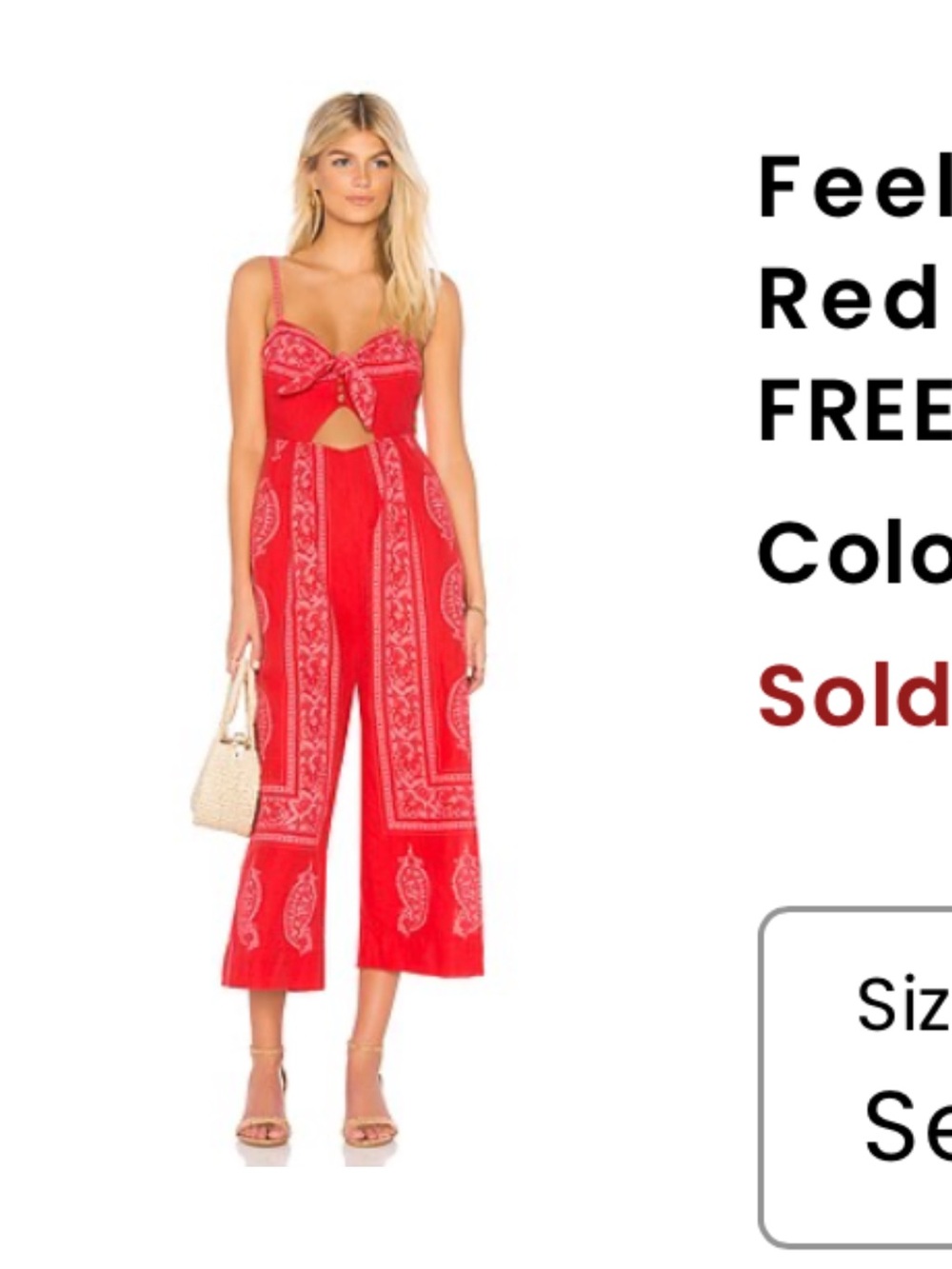 Free People Red Bandana-Print Tie Front Wide-Leg Jumpsuit